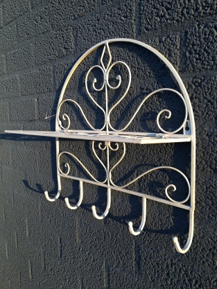 Wall shelf coat rack made of wrought iron, old-white